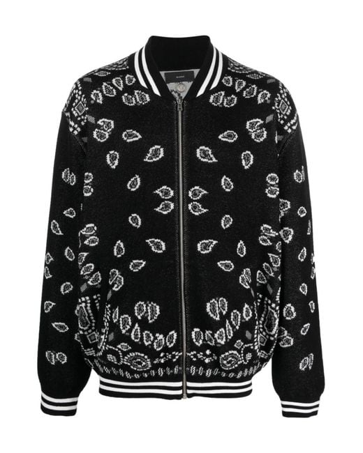 Alanui Black Bandana Piquet Cotton Bomber Jacket for men