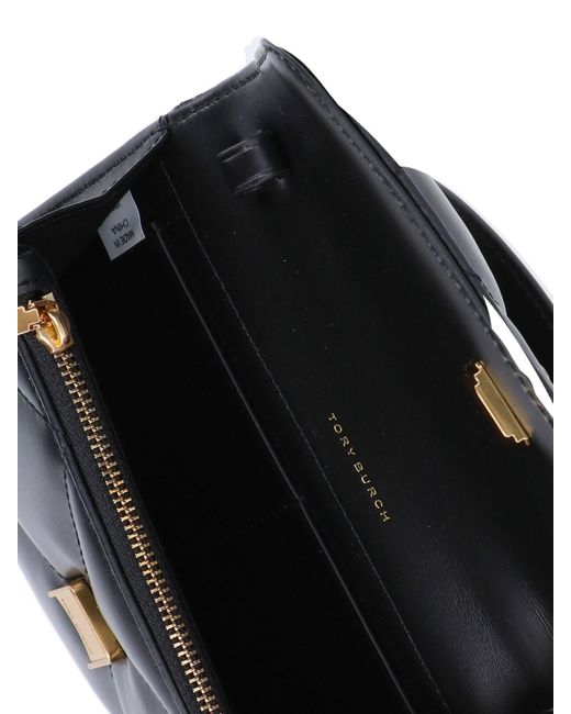 Tory Burch Black Mini Kira Diamond Quilt Top-Handle Chain Wallet