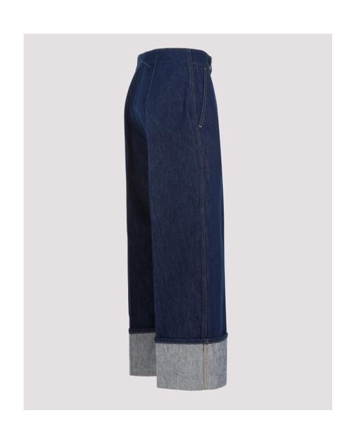 Patou Blue High Waist Straight-Leg Cuffed Jeans