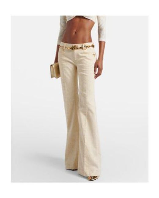 Roberto Cavalli Natural Snake-Print Flared Jeans