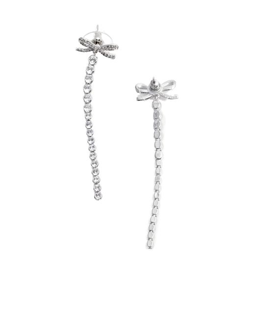 Self-Portrait White Embellished Bow Droplet Earrings