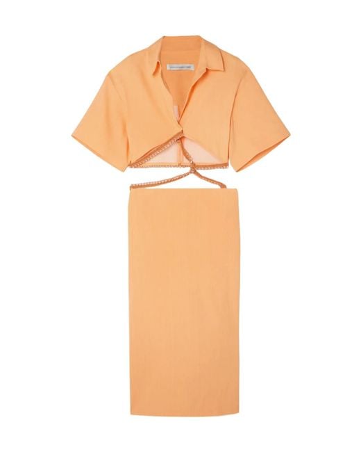 Christopher Esber Orange Openwork Beaded Shirt Dress
