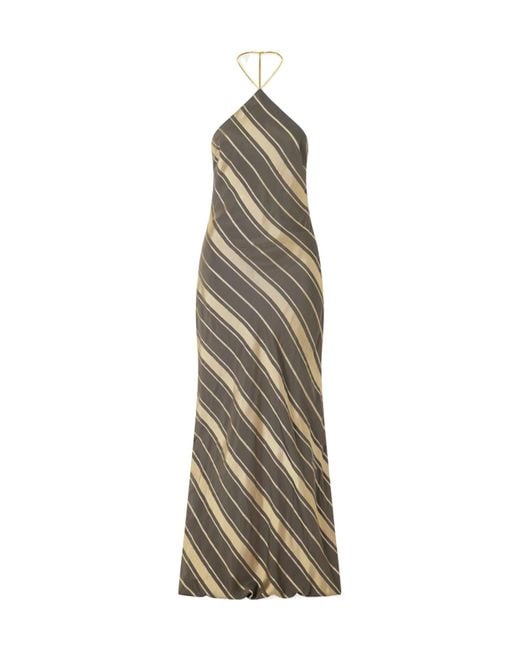 Stella McCartney Natural Striped Silk-Blend Halter Neck Maxi Dress