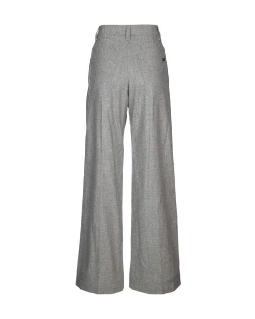 Brunello Cucinelli Gray High-Waist Wide-Leg Tailored Trousers
