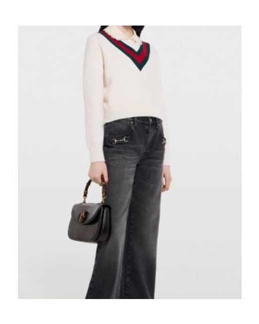 Gucci Natural Web Detailed Fine Knit Jumper