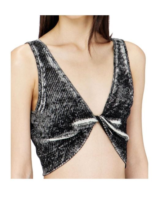 DIESEL Black M-Lilas Knotted Cropped Tank Top