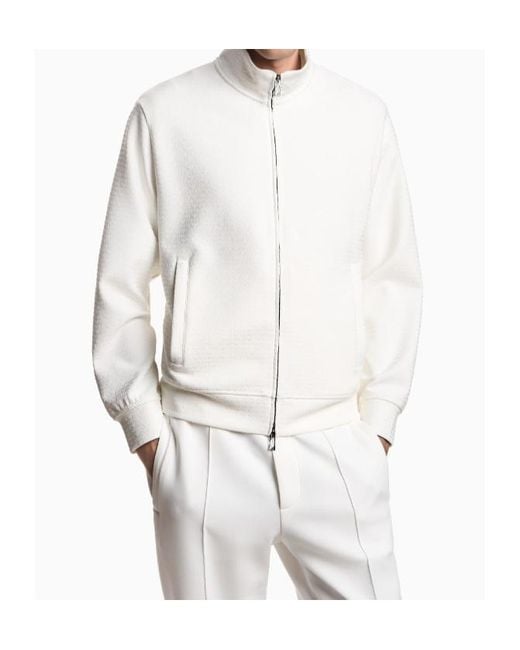 Emporio Armani White Zip-Up High Neck Sweatshirt for men