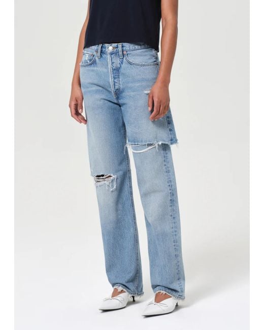 Agolde Blue Distressed Straight-Leg Jeans