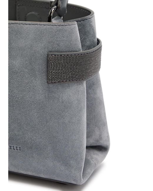 Brunello Cucinelli Gray Suede Top Handle Bag
