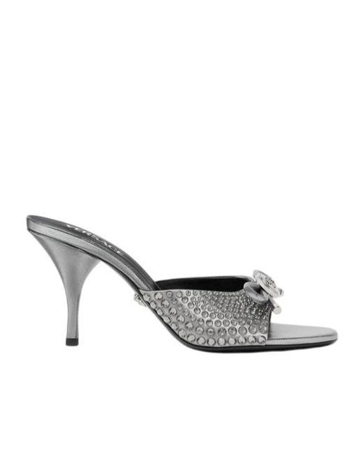 Versace White Opera Bow Embellished Mules