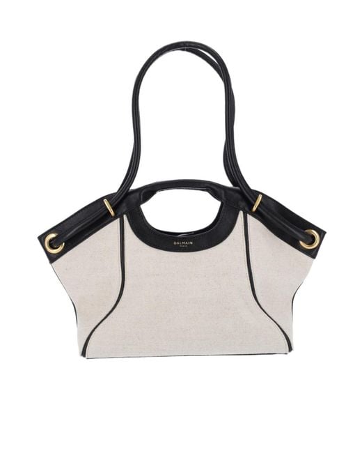 Balmain Natural Contrast Trim Tote Bag