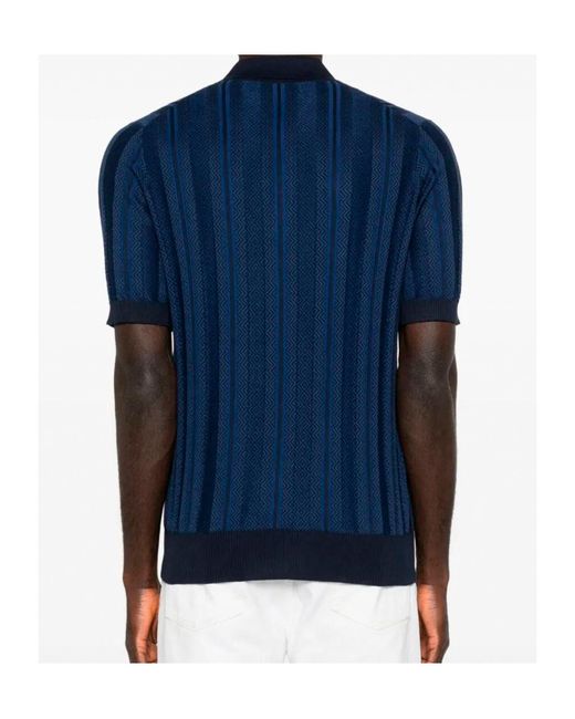 Brunello Cucinelli Blue Short Sleeve Polo for men