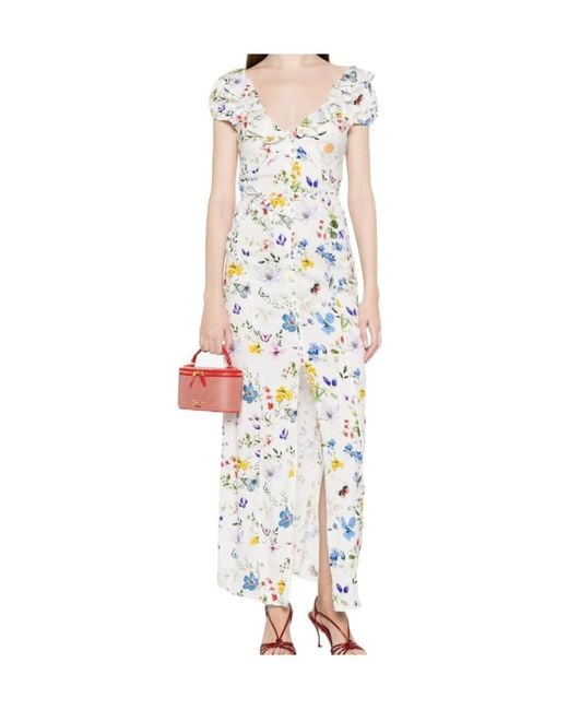 Alice + Olivia White Tara Ruffled Floral Slip Midi Dress