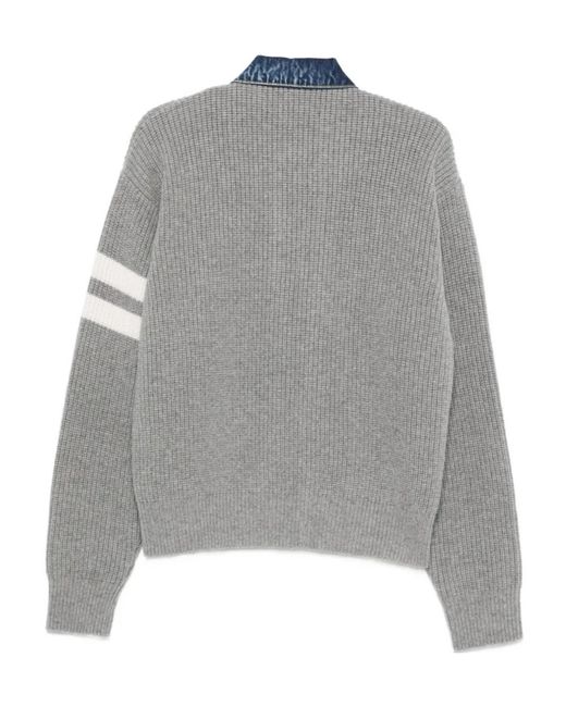 DSquared² Gray Denim-Panel Ribbed Cardigan for men