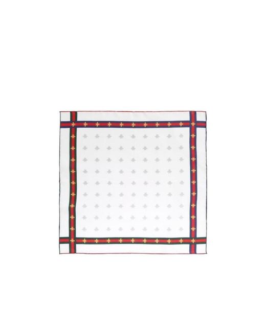 Gucci White Decorative Pattern Pocket Square for men