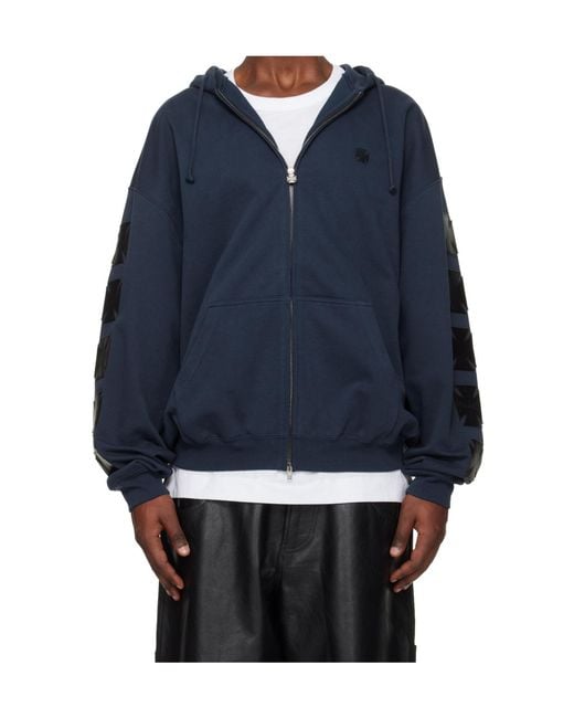 Vetements Blue Leather Biker Long-Sleeve Zip-Up Hoodie for men