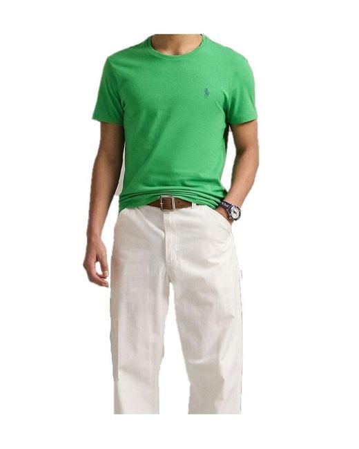 Polo Ralph Lauren Green Logo Embroidered Crewneck T-Shirt for men