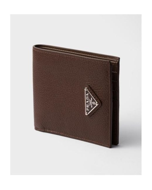 Prada Brown Logo Plaque Bifold Wallet for men