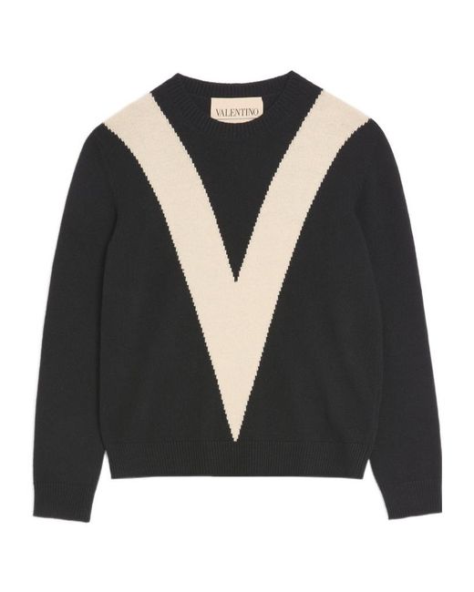 Valentino Black V Detailed Crewneck Jumper for men
