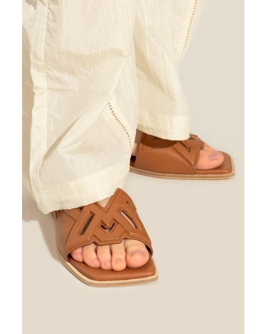 Vic Matié Brown Logo-Debossed Square Open Toe Sandals