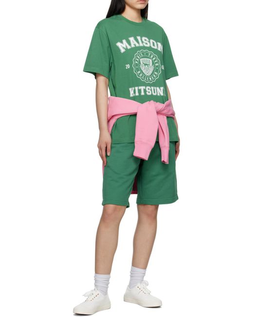 Maison Kitsuné Green Logo-Print Cotton T-Shirt for men