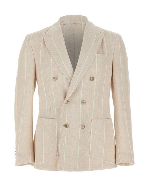 Eleventy Natural Double-Breasted Striped Blazer for men