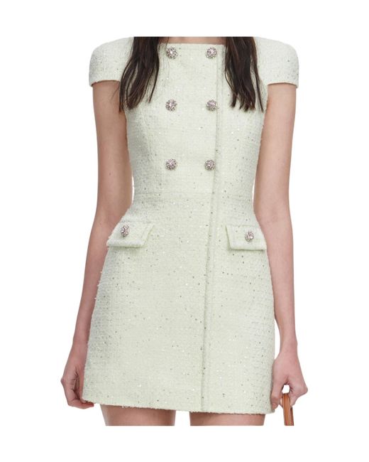 Self-Portrait White Sp Lime Boucle Mini Dress