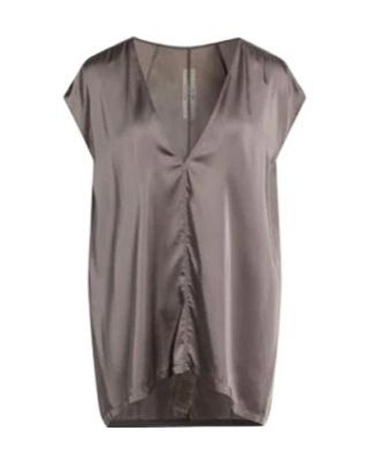 Rick Owens Brown Solid-Color Satin Short-Sleeved Top