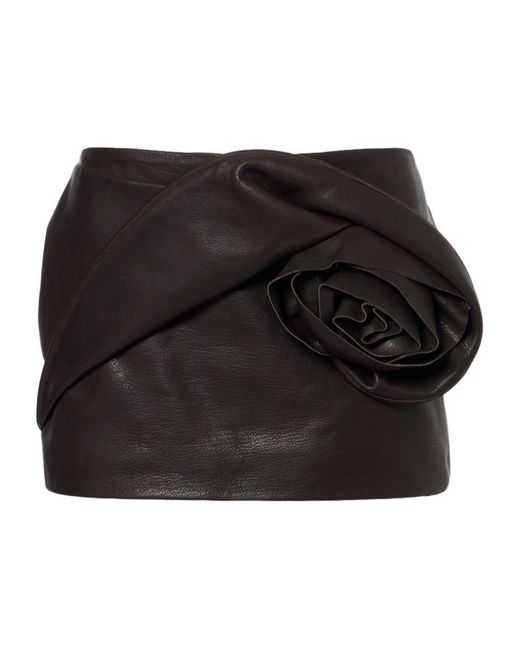 Magda Butrym Black Floral-Appliqué Leather Miniskirt