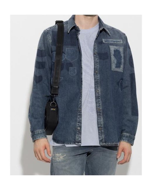DIESEL Blue Patch-Detail Denim Shirt for men