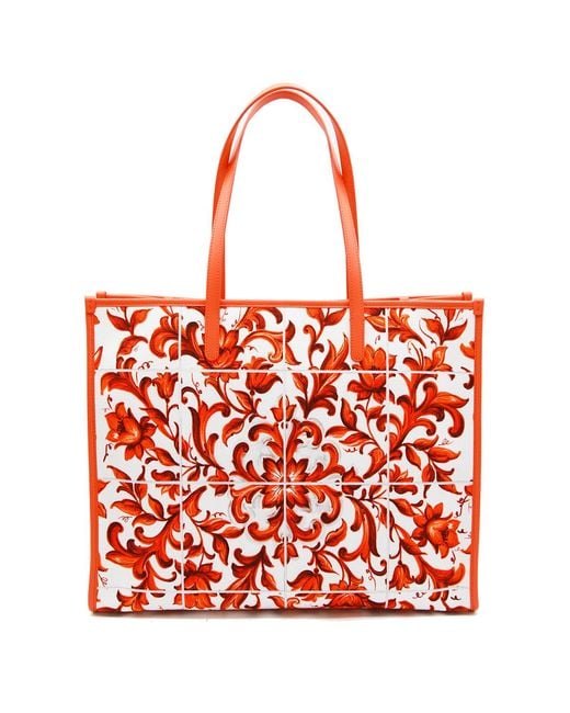 Dolce & Gabbana Red Logo Plaque Large Tote Bag