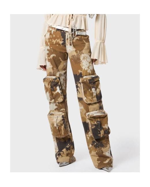 Blumarine Natural Camouflage Printed Straight Leg Cargo Jeans