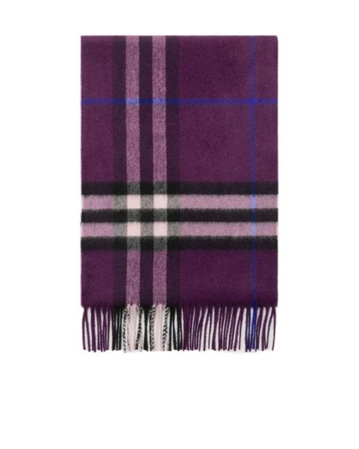 Burberry Purple Checked Fringed-Edge Scarf for men