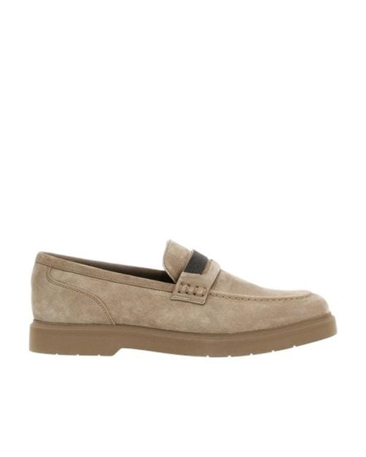 Brunello Cucinelli Gray Embellished Almond Toe Loafers