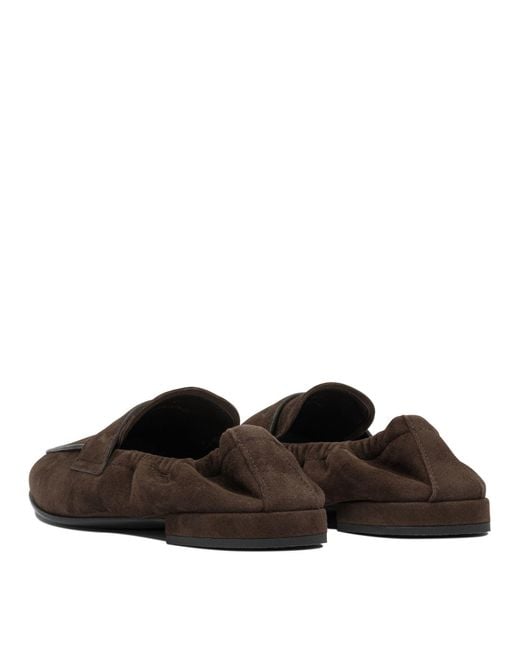 Prada Brown Logo Printed Slip-On Loafers