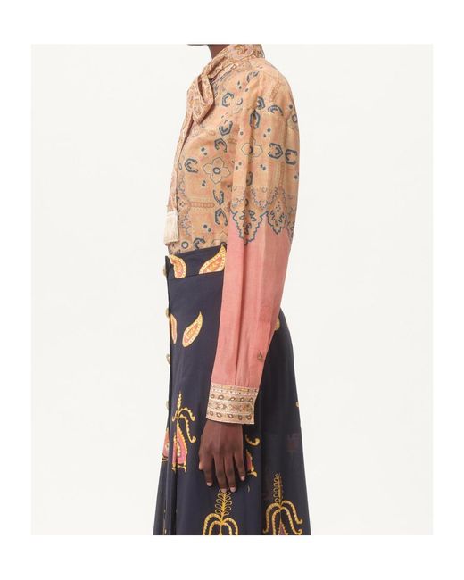 Valentino Natural All-Over Printed Pussy-Bow Shirt