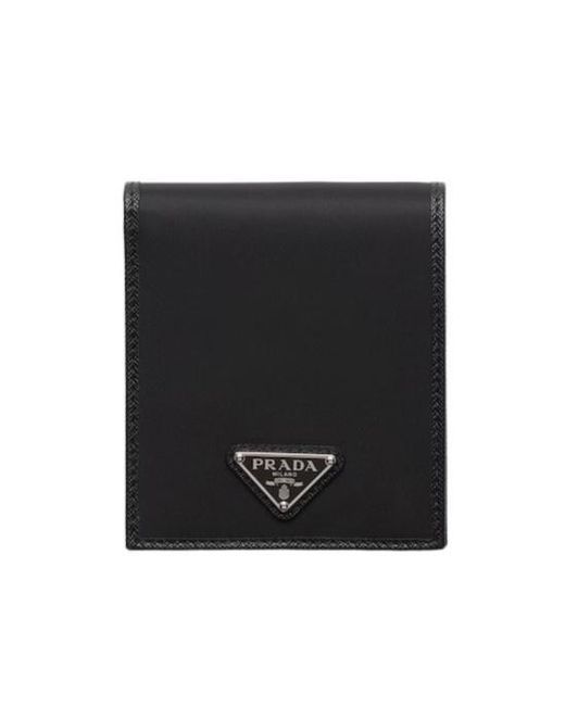 Prada Black Re-Nylon Logo-Plaque Bi-Fold Wallet for men