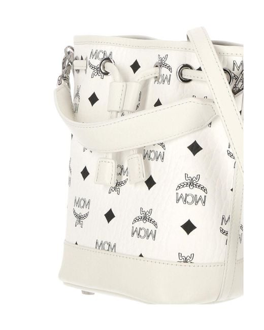 MCM White Dessau Drawstring Mini Tote Bag