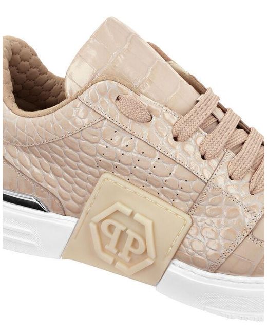 Philipp Plein Natural Croc-Embossed Lace-Up Sneakers for men