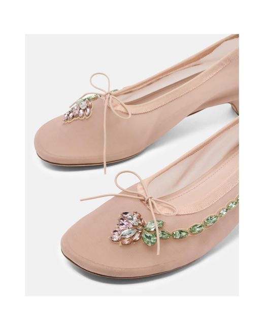 Simone Rocha Pink Mesh Embellished Ballerina Heel Pumps