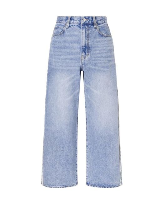 FRAME Blue Crochet Bow Crop High-Rise Wide-Leg Jeans