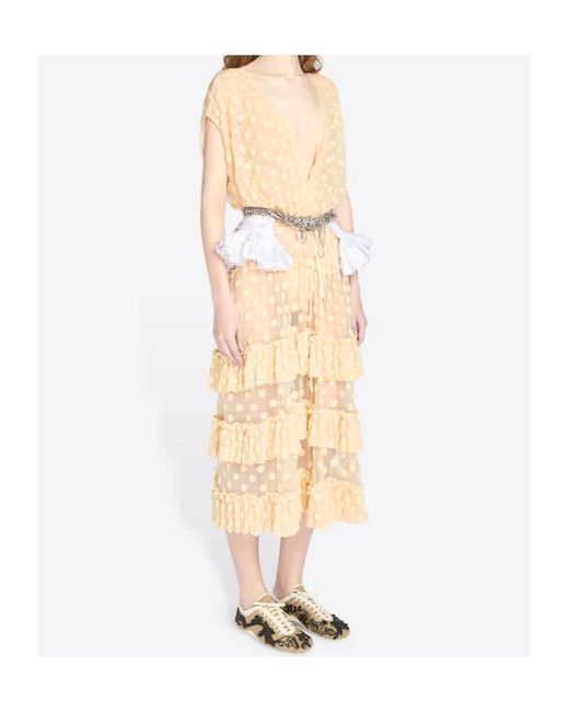 Dries Van Noten Natural Ruffled Mesh Dress