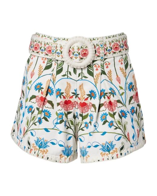 Farm Rio Blue Fraga Floral High-Rise Cotton Short