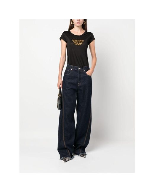 Tom Ford Black Logo Printed Crewneck T-Shirt