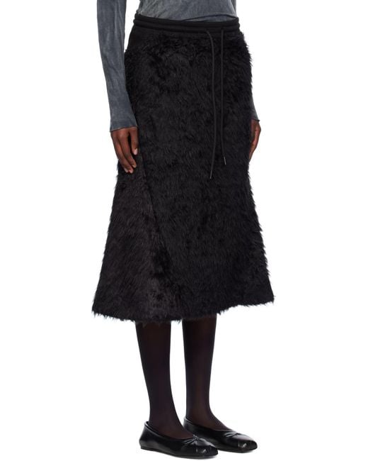 OPEN YY Black Shaggy Track Faux Fur Skirt
