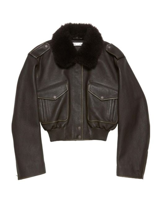 Acne Black Leather Bomber Jacket