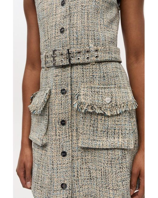 Ganni Gray Tweed Sleeveless Belted Dress