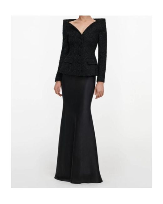 Self-Portrait Black Metallic Boucle Satin Maxi Dress