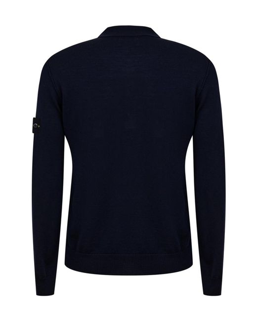 Stone Island Blue Button Wool Polo Shirt for men