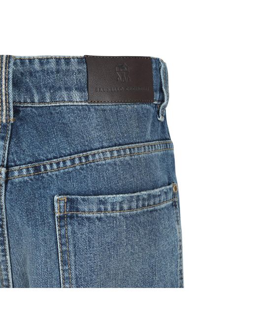 Brunello Cucinelli Blue Logo Patch Straight-Leg Jeans